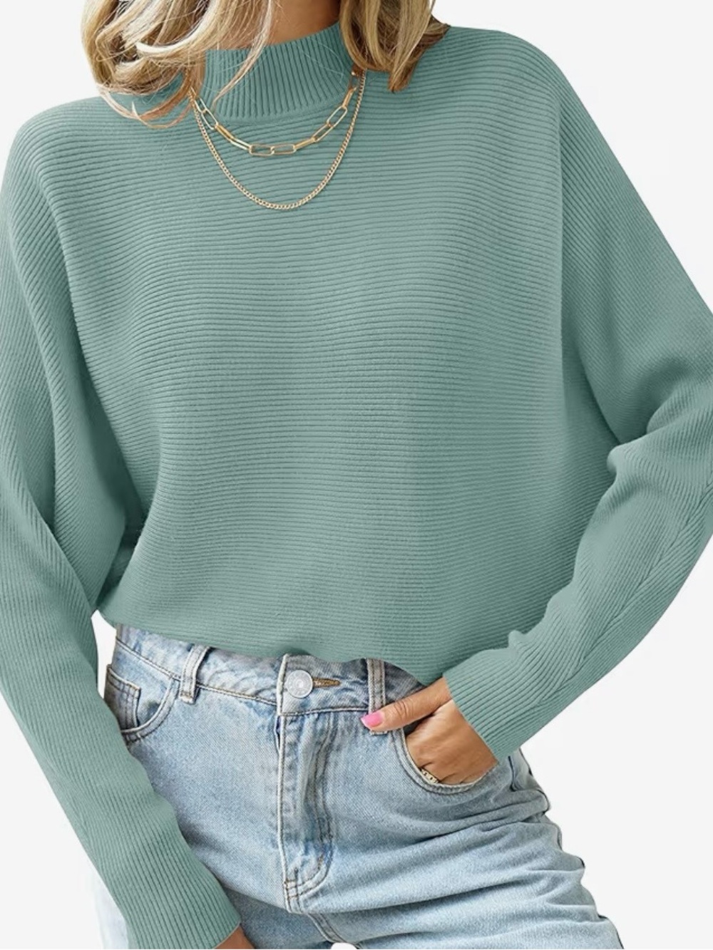 Soft Ribbed Crewneck Sweater - Sage Green